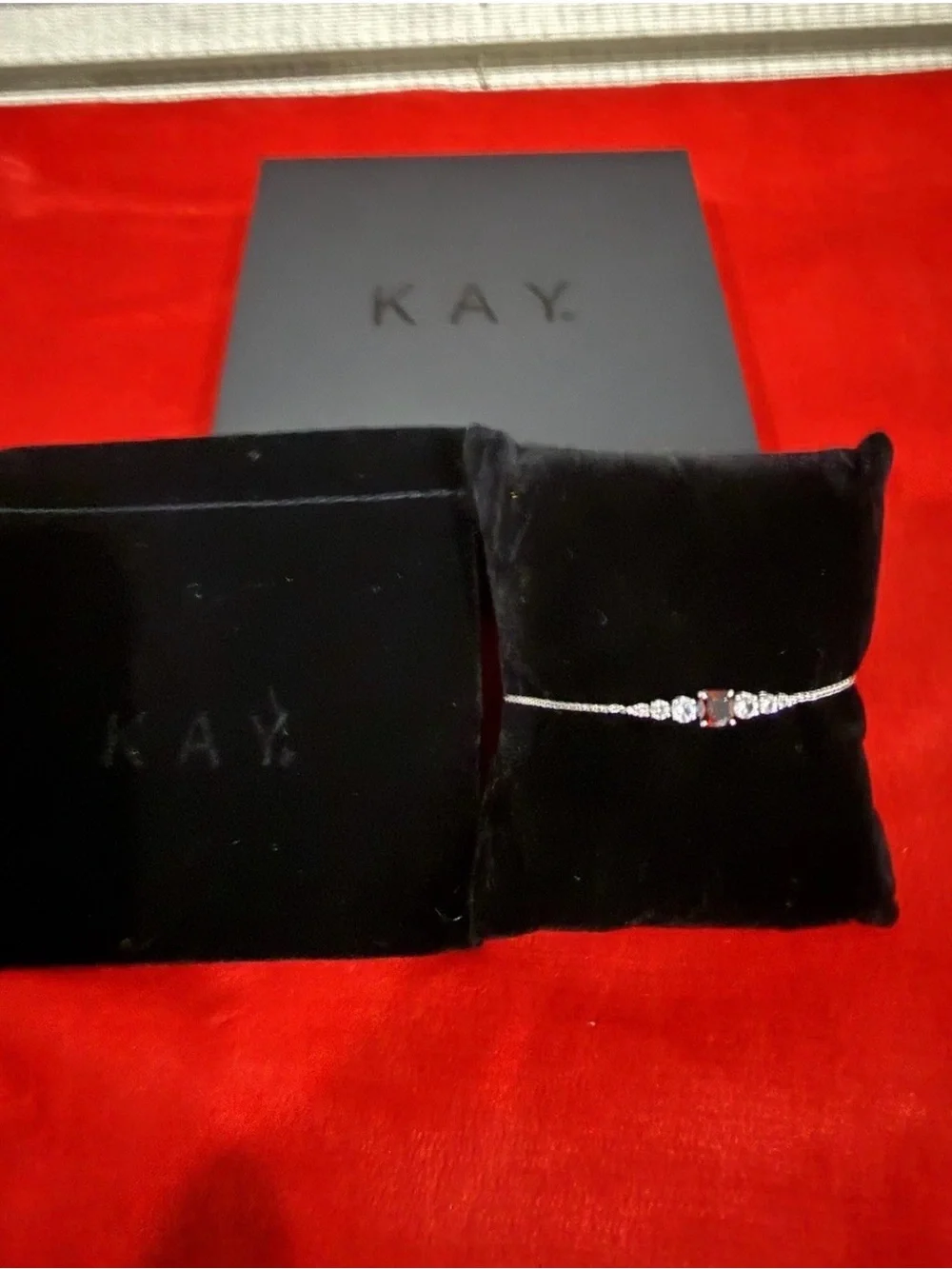 Kay Jewelers Sterling Silver Bracelet with Garnet Stone and Sapphire Accents